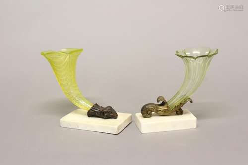 TWO SIMILAR VICTORIAN CORNUCOPIA VASES. A Victorian cornucop...