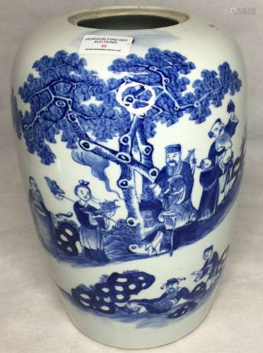 LARGE CHINESE BLUE AND WHITE HAND PAINTED EIGHT FIGURES VASE...