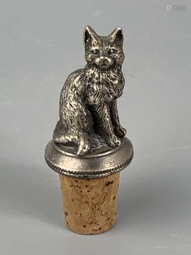 SILVER COLOUR CAT WINE STOPPER,H 6.8CM