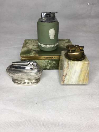 A COLLECTION OF TABLE LIGHTER AND A CIGAR CASE ,INCLUDING WE...