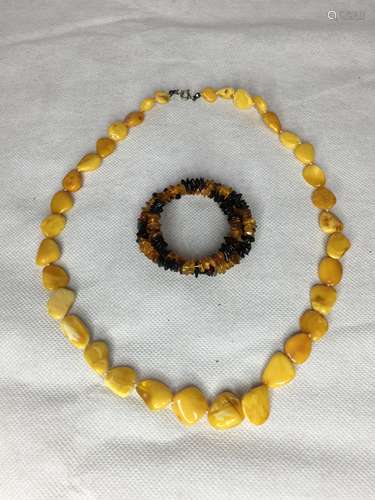 AMBER NECKLACE AND BRACELET ,L29.5CM