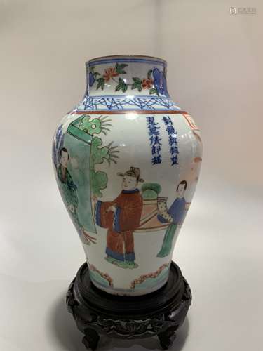 CHINESE BLUE AND WHITE WITH FAMILLE VERTE VASE H19CM