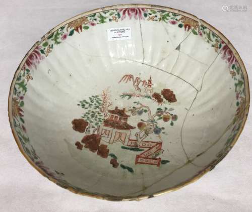 LARGE CHINESE FAMILLE ROSE BOWL ,BADLY DAMAGED,D29CM H13CM