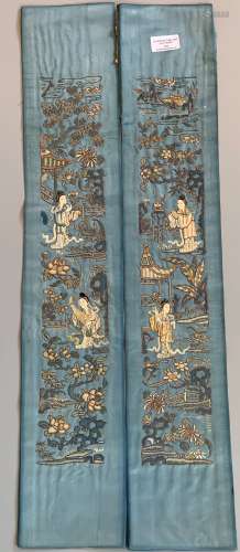 PAIR OF CHINESE SILK EMBROIDERY PANEL , 71CM X 12.5CM EACH