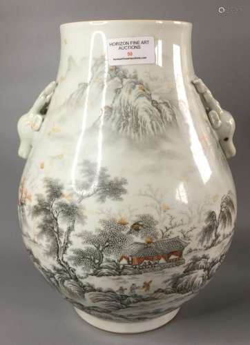 A CHINESE FAMILLE ROSE DEER HEAD VASE ,H 30CM