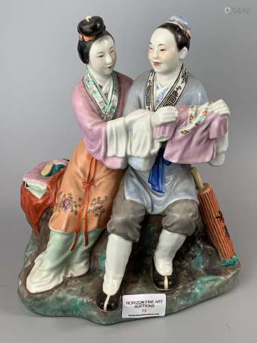 CHINESE FAMILLE ROSE PORCELAIN FIGURES ,H26.5CM D21CM