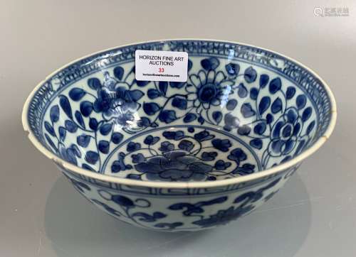 CHINESE BLUE AND WHITE PORCELAIN BOWL MING ,D16.5CM H 7.5CM