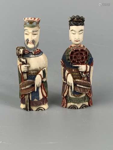 PAIR OF CHINESE CRAVED IVORY KING AND QUEEN SNUFF BOTTLE ,H ...