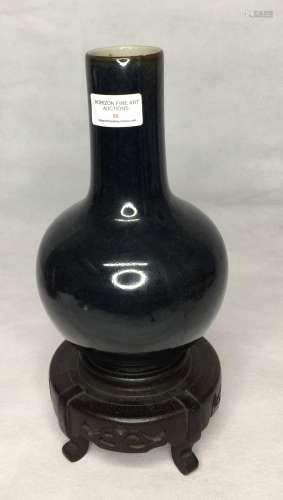 CHINESE PURPLE GLAZED BOTTLE VASE WITH WOODEN STAND ,VASE H ...