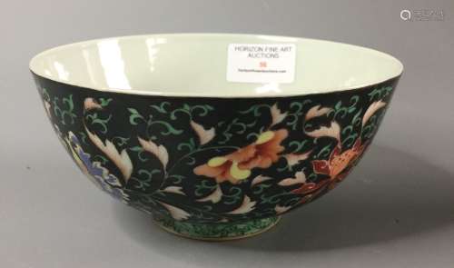 CHINESE PORCELAIN BOWL HAND PAINTED IN THE FAMILLE NOIRPALET...