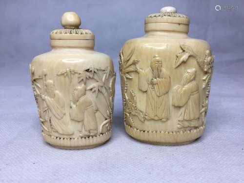 TWO CHINESE IVORY CRAVED SNUFF BOTTLE,H 8.5CM ,9CM