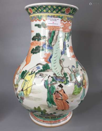A LARGE CHINESE FAMILLE VERTE VASE,HAND PAINTED FIGURES,H 38...