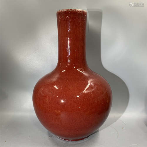 CHINESE OX BLOOD GLAZED BOTTLE VASE,H38CM