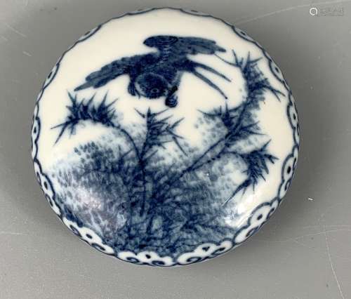 CHINESE BLUE AND WHITE PORCELAIN INK BOX AND COVER ,D 6.5CM
