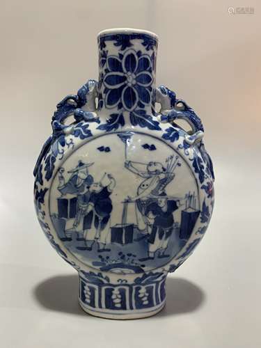 CHINESE BLUE AND WHITE MOON FLASK VASE ,H21CM