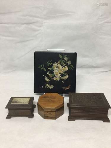 A COLLECTION FOUR OF ANTIQUE WOODEN BOXES