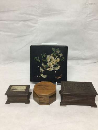 A COLLECTION FOUR OF ANTIQUE WOODEN BOXES