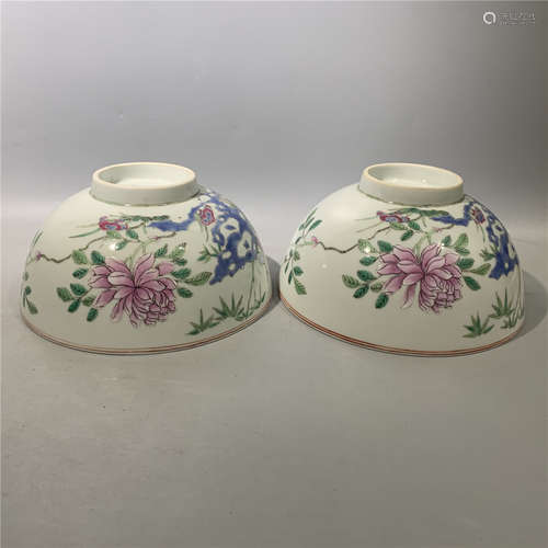 PAIR OF CHINESE FAMILLE ROSE BOWL , D17 H7CM