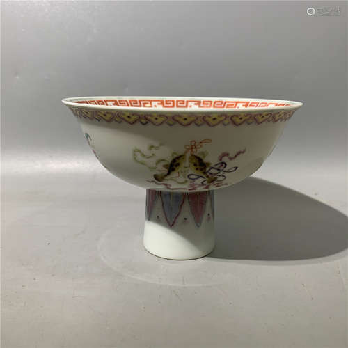 CHINESE FAMILLE ROSE HIGH FOOT STEAM CUP, D12.5CM ,H8CM