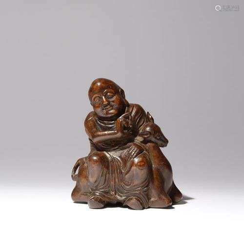 FIGURE EN BAMBOU CHINOIS DE LUOHAN ET DE DER DYNASTIE QING L...