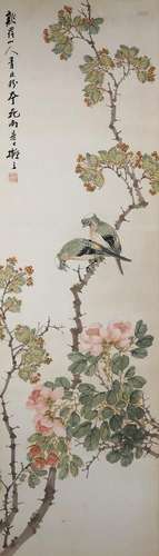 ZHANG LINGNIAN (20e SIÈCLE) OISEAUX ET FLEURS Quatre peintur...