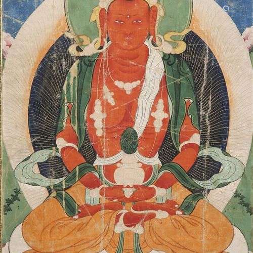 THANGKA TIBETAIN 19e/20e SIÈCLE Peint d'une divinité bouddhi...