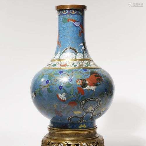 VASE BOUTEILLE CHINOIS EN CLOISONNE 