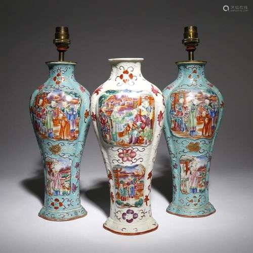 TROIS VASES DE BALUSTRE EN PALETTE MANDARINE CHINOISE 18e SI...