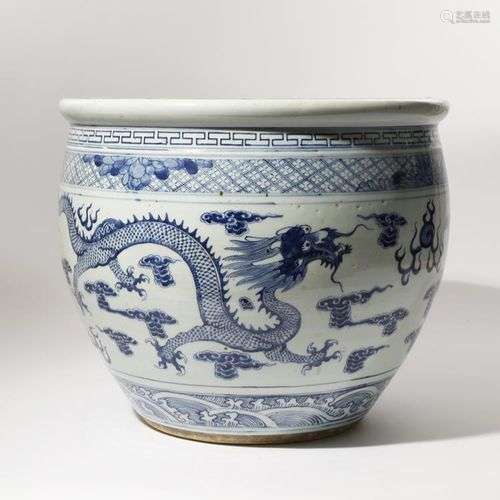 GRANDE JARDINIERE CHINOISE BLEUE ET BLANCHE 