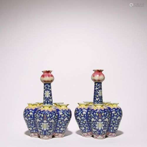 PAIRE DE VASES TULIPES DE LA FAMILLE CHINOISE ROSE BLEU 19e ...