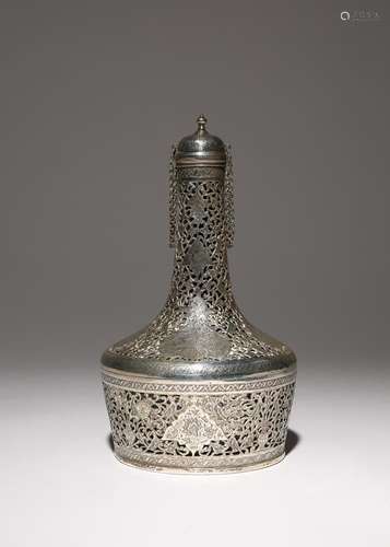 BOUTEILLE EN VERRE ET COUVERCLE EN MÉTAL DU MOYEN-ORIENT 19e...