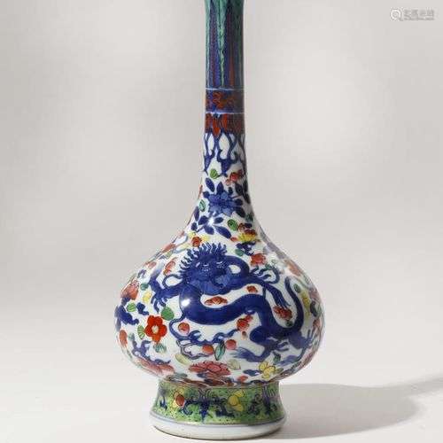 VASE BOUTEILLE CHINOIS BLEU ET BLANC DE FIN D'ÉMISSION KANGX...