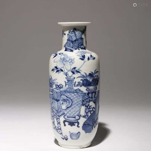 VASE ROULEAU CHINOIS EN BLEU ET BLANC 