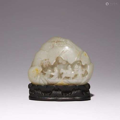 JADE CELADON CHINOIS DE MONTAGNE DYNASTIE QING Sculpté avec ...