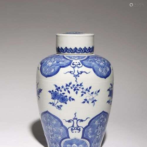 VASE ET COUVERCLE OVOÏDE BLEU ET BLANC CHINOIS DU 19e SIÈCLE...