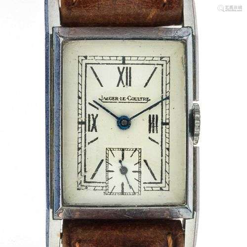 JAEGER LECOULTRE. Montre rectangulaire en acier. Cadran blan...