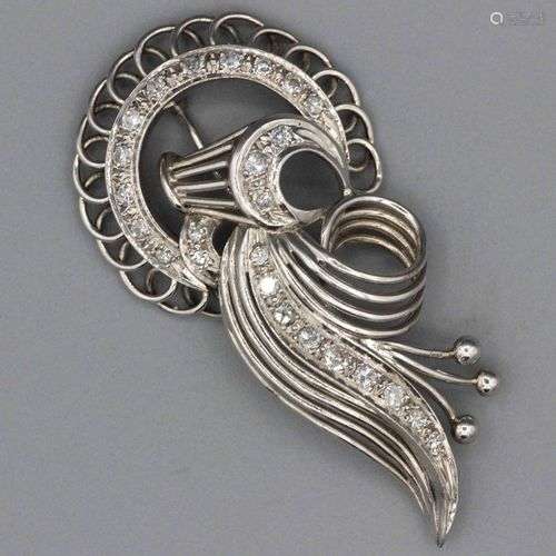 Broche Volute en or gris sertie de brillants - Poids brut : ...