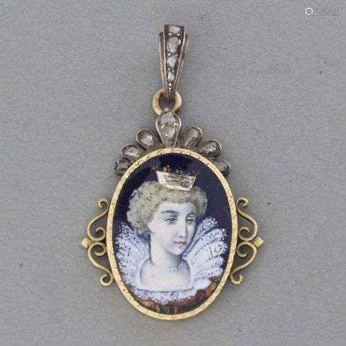 Pendentif en or rehaussé d’émail et de diamants - Poids brut...