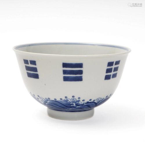A BLUE AND WHITE BOWL WITH GOSSIP PATTERN