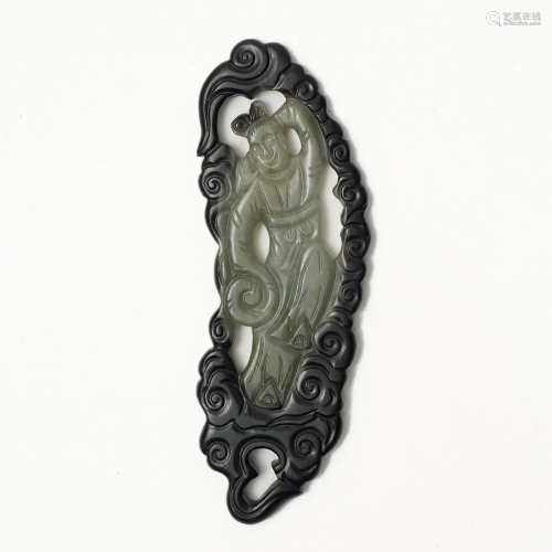 A PIECE OF JADE, CARVED WITH CLOUDS AND FEMALE DANCERS