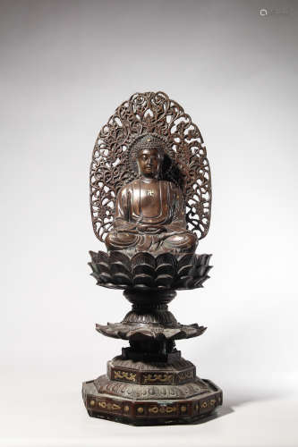 清 铜铸鎏金洒金释迦牟尼佛造像