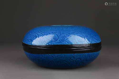 蓝釉福寿粉盒