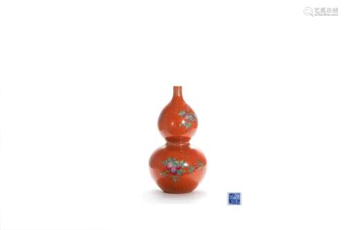 CHINESE RED GLAZE FAMILLE ROSE SANDUO DOUBLE GOURD
