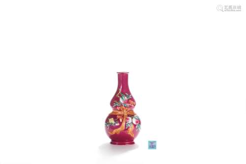 CHINESE RED GLAZE PEACH DOUBLE GOURD VASE