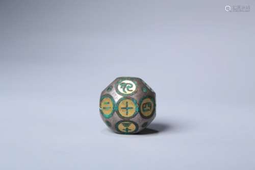 CHINESE BRONZE CHARACTER DECORATED DICE