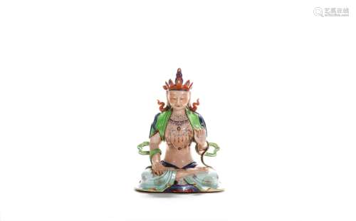 CHINESE GREEN ENAMEL BUDDHA STATUE