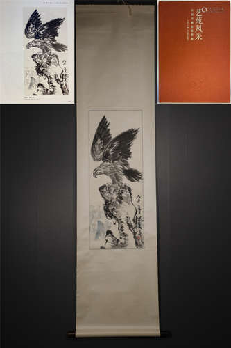 A CHINESE HAND-PAINED HANGING SCROLL EAGLE PAINTING