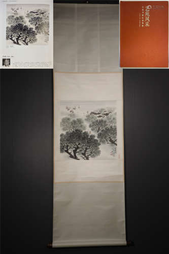 A CHINESE HAND-PAINTED HANGING SCROLL LANDSCAPE PAINTING