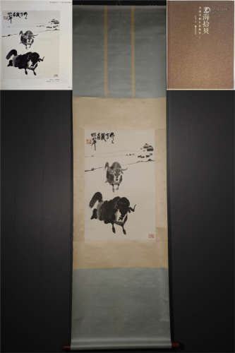 A CHINESE HAND-PAINTED HANGING SCROLL INK PAINTING