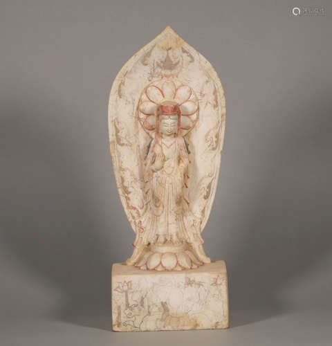 A NORTH WEI STYLE WHITE MARBLE STONE BUDDHA STATUE